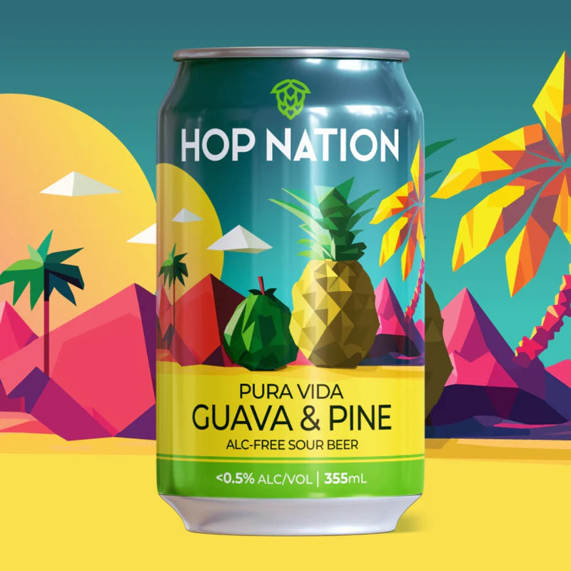 Hops Nation Pura Vida - Guava & Pine Alcohol Free Sour Beer - Non Alco ...